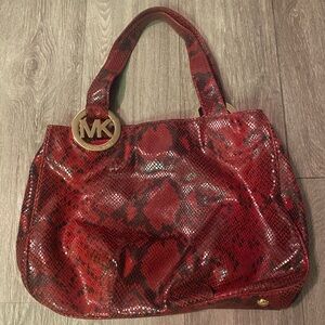 Michael Kors Red Snake Print Shoulder Bag